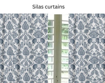 2 Silas curtains blue or black any length custom made living room bedroom office small or extra long  2-30 feet long