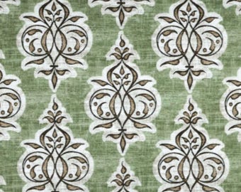 May include: A repeating pattern featuring a stylized floral design in shades of brown, white, and green. The design has a vintage aesthetic, with a textured background. The pattern is symmetrical and suitable for fabric or wallpaper.