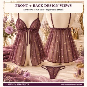 Celestial Tie-Front Babydoll Lingerie Sewing Pattern (PDF Download)