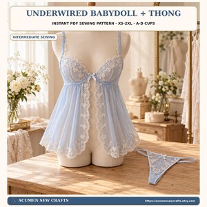 Underwired Babydoll + Thong Sewing Pattern, Heart Lace Lingerie (PDF)