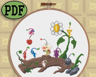 Friendly Plant Alien Cross Stitch Pattern, Video Game Cross Stitch Pattern, Nature Cross Stitch, Character Counted Cross Stitch - PDF File