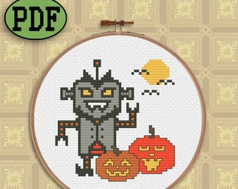 Halloween Robot Cross Stitch Pattern, Spooky Cross Stitch Pattern, Halloween Cross Stitch Pattern, Pumpkin Cross Stitch Pattern - PDF File