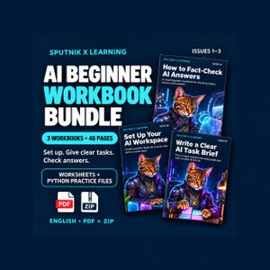 AI Beginner Workbook Bundle - 3 English PDFs, 48 Pages, Worksheets and Python Practice Files