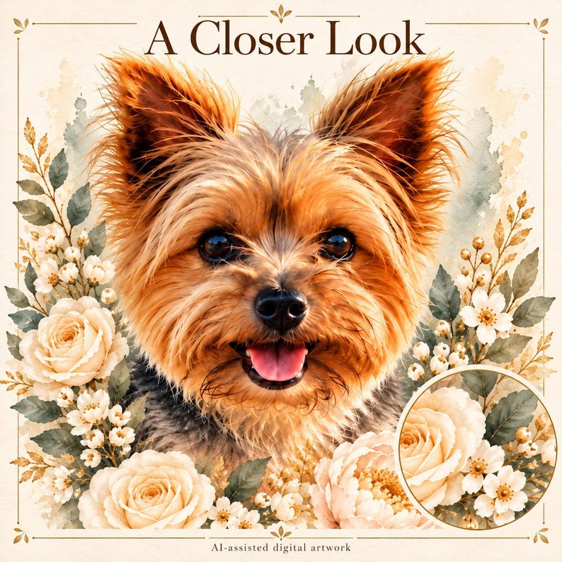 Custom Pet Portrait From Photo, Personalized Floral Dog Art With Name ...