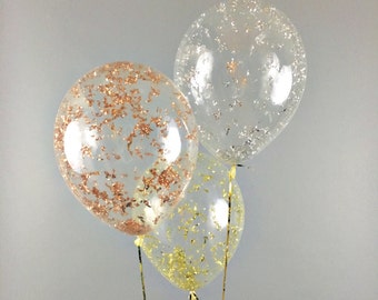 Metallic Confetti Balloons gold rose gold silver - Set of 3 - New Years Eve NYE party bachelorette wedding bridal shower birthday