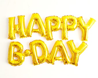 16 HBD letter balloon banner Happy Birthday gold | Etsy