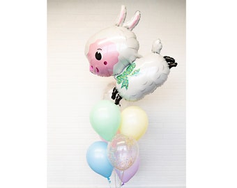 Easter Pastel Lamb Confetti Balloon Bouquet - balloon bundle pastel confetti balloons baby shower first birthday party decorations