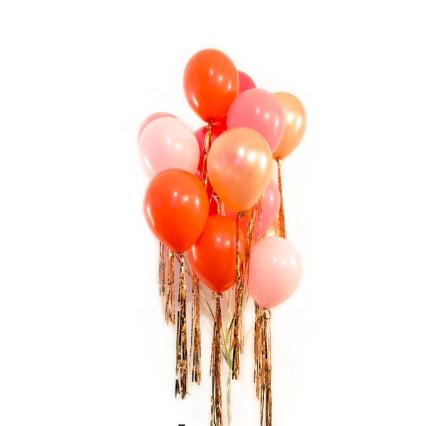 Valentine's Day Vday Galentine's Day Fringe Balloon Bouquet - rose gold pink coral balloon bundle party decorations