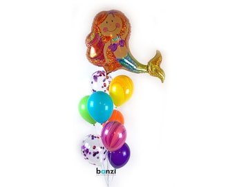 Mermaid Balloon Bouquet - confetti balloon bundle luau party balloons birthday party decorations pool party latex balloons