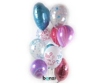 Gender Reveal Confetti Balloon Bouquet - balloon bundle balloons he or she pink blue party decorations latex balloons