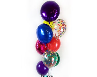 Rainbow Balloon Bouquet - confetti balloon bundle bright balloons birthday party decorations latex mylar balloons