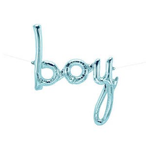 May include: Light blue foil balloon spelling out the word "boy".