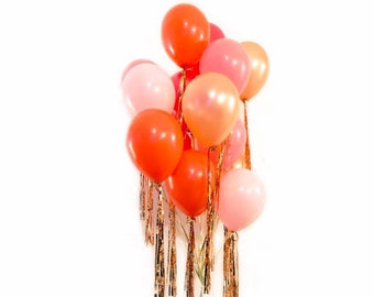 Valentine's Day Vday Galentine's Day Fringe Balloon Bouquet - rose gold pink coral balloon bundle party decorations