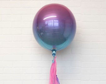 16" Ombre Pink Blue Balloon with tassels - baby shower gender reveal decorations balloons birthday party decor mylar balloon