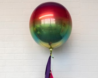 16" Ombre Rainbow Balloon with tassels - fiesta cinco de mayo decorations balloons birthday party decor mylar balloon pink purple green blue
