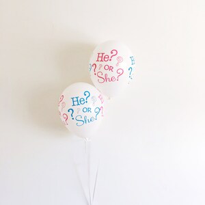 HE OR SHE 11 latex balloons baby shower gender reveal birth announcement blue pink silver imagem 2