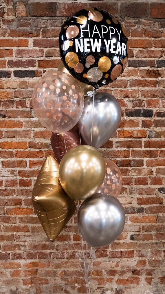 Happy New Year Confetti Foil Balloon Bouquet - Balloon Expert