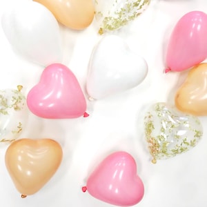 Mini Heart Latex balloons - 5 inch air fill - confetti pink blush peach white gold