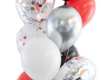 Casino Themed Confetti Balloon Bouquet silver black red white party decoration balloon wedding bridal shower engagement birthday anniversary