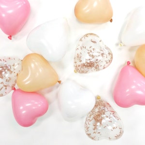 Mini heart latex balloons 5 inch Air Fill rose gold confetti pink blush peach white glitter confetti image 1