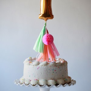 Mini Balloon Cake Topper with tassels - 7 inch foil birthday milestone table number