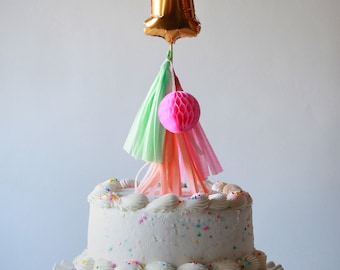 Mini Balloon Cake Topper with tassels - 7 inch foil birthday milestone table number