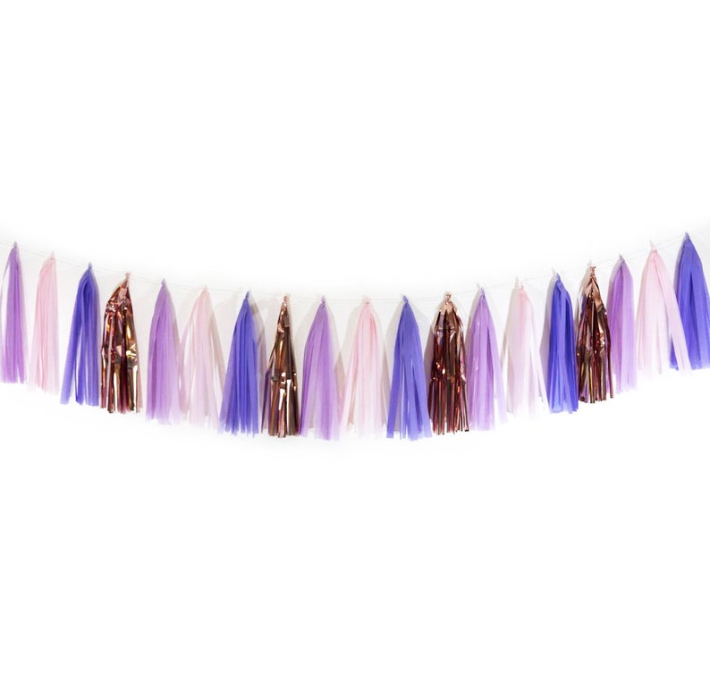 5 foot lavender blush pink rose gold baby shower bridal shower birthday party bachelorette party wedding decor Amethyst Tassel Garland