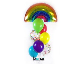 Jumbo Rainbow Balloon Bouquet - confetti balloon bundle rainbow party balloons birthday party decorations baby shower ideas