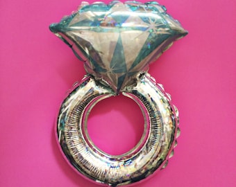 Mini 14 inch holographic mylar engagement wedding ring balloon - bachelorette party wedding bridal s - Air Fill balloon