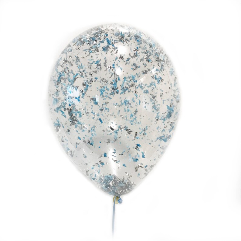 11 16 24 36 inch size Metallic Silver Sky Blue Confetti Balloon party bachelorette wedding bridal shower birthday glitter
