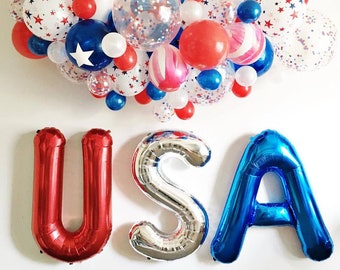 DIY Patrotic Garland Confetti Organic Balloon Garland Kit - arch banner party decoration red, white, blue, stars