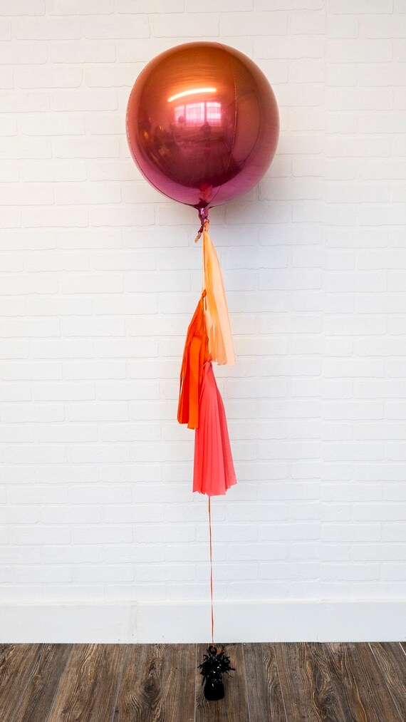 16 Ombre Coral Orange Pink Balloon With Tassels Baby Etsy