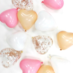 Mini heart latex balloons 5 inch Air Fill rose gold confetti pink blush peach white glitter confetti image 2