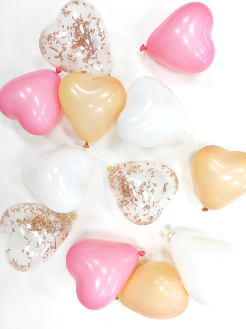 Mini heart latex balloons 5 inch Air Fill rose gold confetti pink blush peach white glitter confetti image 2