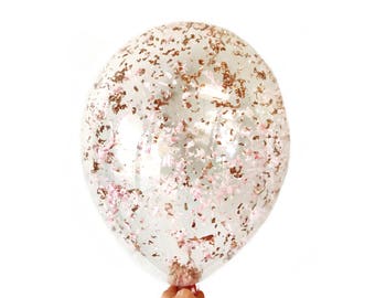 Metallic Rose Gold Blush Pink Confetti Latex Balloon - available 11 16 24 36 inch size NYE Birthday party bachelorette wedding bridal shower