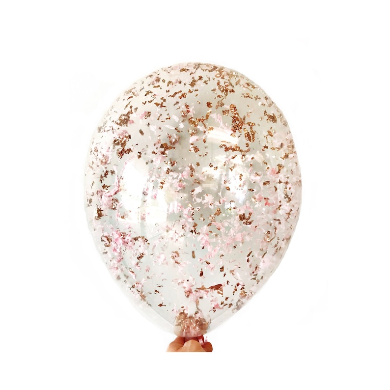 Metallic Rose Gold Blush Pink Confetti Latex Balloon - available 11 16 24 36 inch size NYE Birthday party bachelorette wedding bridal shower