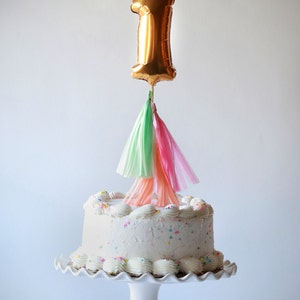 Number Balloon Cake Topper - gold silver foil 7 inch mylar balloon tassel table number