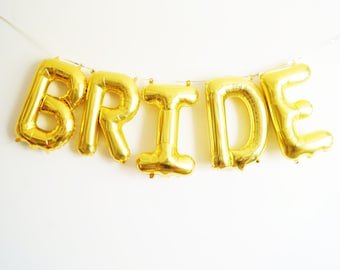 BRIDE 16" letter balloon banner - wedding bridal shower bachelorette party - pink blue silver gold rose gold - Air Fill balloons