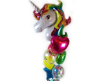 Palloncino gigante unicorno in piedi PartyDeco 95,5 x 86 cm, elegante bianco autoportante unicorno foil palloncini 3D arcobaleno forniture per feste di compleanno ragazza decorazioni baby shower