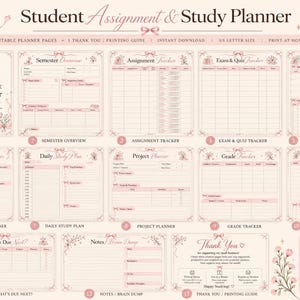 Soft Girl Student Planner Printable | Assignment Exam Tracker | Study Planner for College & High School | Academic Organizer PDF