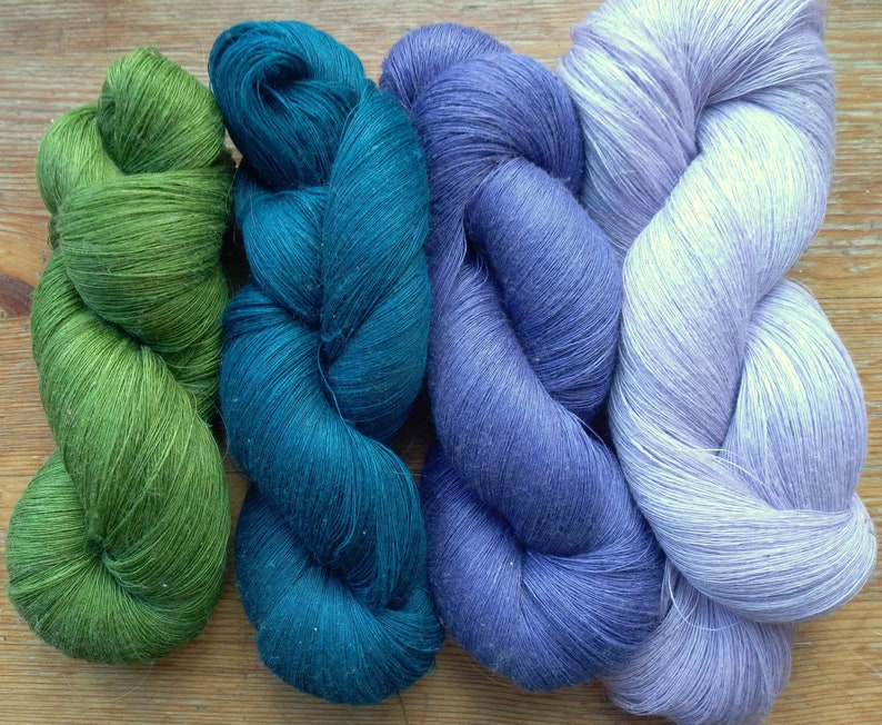 14 oz Cobweb 1 ply Linen Yarn Blue Green 400 gr each hank contains approximately 3000 yds