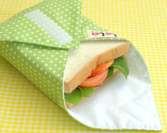 Reusable Sandwich Wrap, Green Polka Dot Cotton Lunch Mat