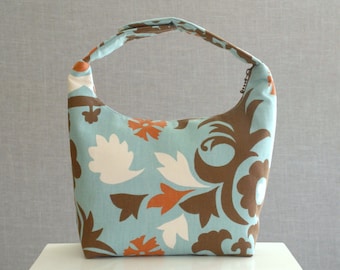 Insulated Lunch Bag, Suzani Style Fabric, Handmade Lunch Tote