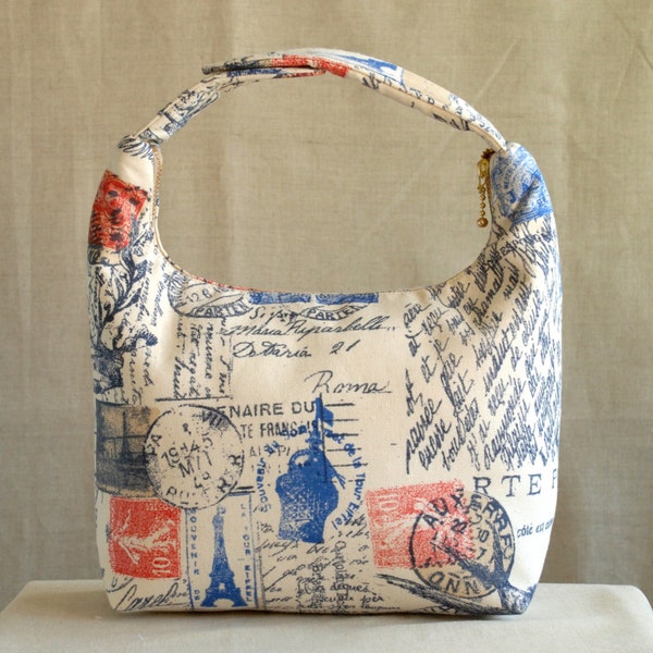 Insulated Lunch Bag, Lunch Bag For Work , Small Tote, Reusable Lunch Tote-Vintage Post Card Print