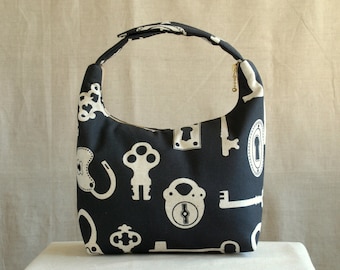 Insulated Lunch Bag, Keys and Locks Print, Eco Friendly Tote