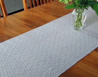 Purple and Cream Table Runner, Hand Woven Cotton Table Runner, Handwoven Table Runner, Tabletop Decor in Purple and Cream, Handmade Runner