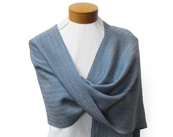 Silver and Blue Shawl, Handwoven Shawl, Blue and Silver Shawl, Cotton and Tencel Shawl Hand Woven Shawl Blue Wrap Silver, Blue Wedding Shawl