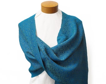 Blue and Green Shawl, Handwoven Shawl, Cotton and Tencel Shawl, Hand Woven Shawl, Green Blue Shawl, Blue Wrap Green Blue Wedding Shawl Green