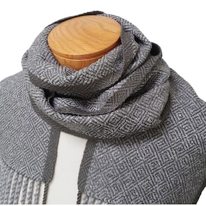Grey Silk Scarf, Smoke Grey Silk Scarf, Hand Woven Scarf in Twill, Neutral Scarf, Handwoven Scarf, Mens Scarf, Ladies Scarf