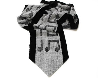 Music Note Scarf, Black and White Scarf, Handwoven Scarf, Music Scarf, Chenille Scarf, Hand Woven Scarf, Fall Scarf Winter Music Notes Scarf